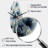 Blue Leaf Foliage And Flowers I - Asymmetric Metal Wall Clock