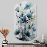 Blue Leaf Foliage And Flowers I - Asymmetric Metal Wall Clock