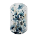 Blue Leaf Foliage And Flowers I - Asymmetric Metal Wall Clock