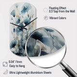 Blue Leaf Foliage And Flowers I - Asymmetric Metal Wall Clock