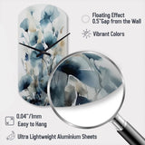 Blue Leaf Foliage And Flowers I - Asymmetric Metal Wall Clock