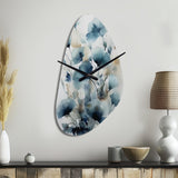 Blue Leaf Foliage And Flowers I - Asymmetric Metal Wall Clock