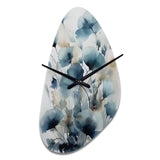 Blue Leaf Foliage And Flowers I - Asymmetric Metal Wall Clock