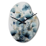 Blue Leaf Foliage And Flowers I - Asymmetric Metal Wall Clock