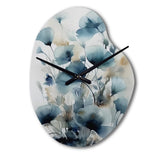 Blue Leaf Foliage And Flowers I - Asymmetric Metal Wall Clock