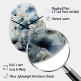 Blue Leaf Foliage And Flowers I - Asymmetric Metal Wall Clock