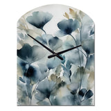 Blue Leaf Foliage And Flowers II - Asymmetric Metal Wall Clock
