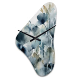 Blue Leaf Foliage And Flowers II - Asymmetric Metal Wall Clock