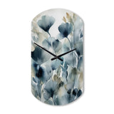 Blue Leaf Foliage And Flowers II - Asymmetric Metal Wall Clock
