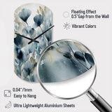 Blue Leaf Foliage And Flowers II - Asymmetric Metal Wall Clock