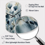 Blue Leaf Foliage And Flowers II - Asymmetric Metal Wall Clock