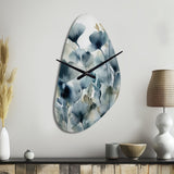 Blue Leaf Foliage And Flowers II - Asymmetric Metal Wall Clock