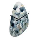 Blue Leaf Foliage And Flowers II - Asymmetric Metal Wall Clock