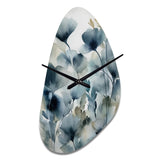 Blue Leaf Foliage And Flowers II - Asymmetric Metal Wall Clock