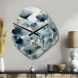 Blue Leaf Foliage And Flowers II - Asymmetric Metal Wall Clock