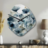 Blue Leaf Foliage And Flowers II - Asymmetric Metal Wall Clock