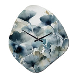 Blue Leaf Foliage And Flowers II - Asymmetric Metal Wall Clock