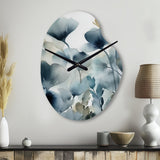 Blue Leaf Foliage And Flowers II - Asymmetric Metal Wall Clock