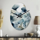 Blue Leaf Foliage And Flowers II - Asymmetric Metal Wall Clock