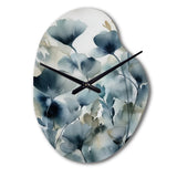 Blue Leaf Foliage And Flowers II - Asymmetric Metal Wall Clock