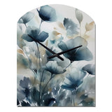 Blue Leaf Foliage And Flowers III - Asymmetric Metal Wall Clock