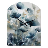 Blue Leaf Foliage And Flowers III - Asymmetric Metal Wall Clock