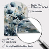 Blue Leaf Foliage And Flowers III - Asymmetric Metal Wall Clock