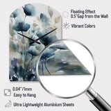 Blue Leaf Foliage And Flowers III - Asymmetric Metal Wall Clock