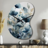 Blue Leaf Foliage And Flowers III - Asymmetric Metal Wall Clock