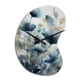 Blue Leaf Foliage And Flowers III - Asymmetric Metal Wall Clock