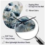 Blue Leaf Foliage And Flowers III - Asymmetric Metal Wall Clock