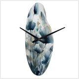 Blue Leaf Foliage And Flowers III - Asymmetric Metal Wall Clock