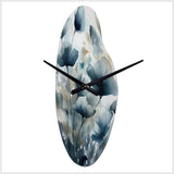 Blue Leaf Foliage And Flowers III - Asymmetric Metal Wall Clock
