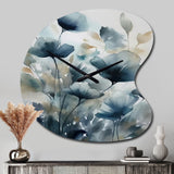 Blue Leaf Foliage And Flowers III - Asymmetric Metal Wall Clock