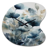 Blue Leaf Foliage And Flowers III - Asymmetric Metal Wall Clock