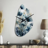 Blue Leaf Foliage And Flowers III - Asymmetric Metal Wall Clock