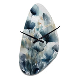Blue Leaf Foliage And Flowers III - Asymmetric Metal Wall Clock