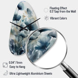 Blue Leaf Foliage And Flowers III - Asymmetric Metal Wall Clock