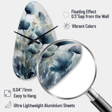 Blue Leaf Foliage And Flowers III - Asymmetric Metal Wall Clock