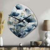Blue Leaf Foliage And Flowers III - Asymmetric Metal Wall Clock