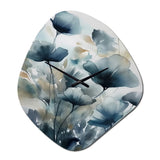 Blue Leaf Foliage And Flowers III - Asymmetric Metal Wall Clock