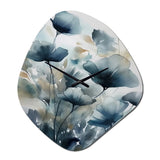 Blue Leaf Foliage And Flowers III - Asymmetric Metal Wall Clock