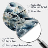 Blue Leaf Foliage And Flowers III - Asymmetric Metal Wall Clock