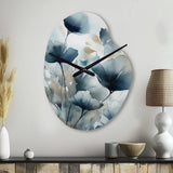 Blue Leaf Foliage And Flowers III - Asymmetric Metal Wall Clock