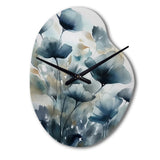 Blue Leaf Foliage And Flowers III - Asymmetric Metal Wall Clock