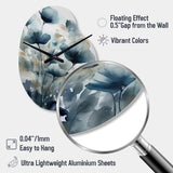 Blue Leaf Foliage And Flowers III - Asymmetric Metal Wall Clock