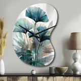 Tropical Palm Leaves Ginkgo II - Asymmetric Metal Wall Clock