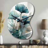 Tropical Palm Leaves Ginkgo II - Asymmetric Metal Wall Clock