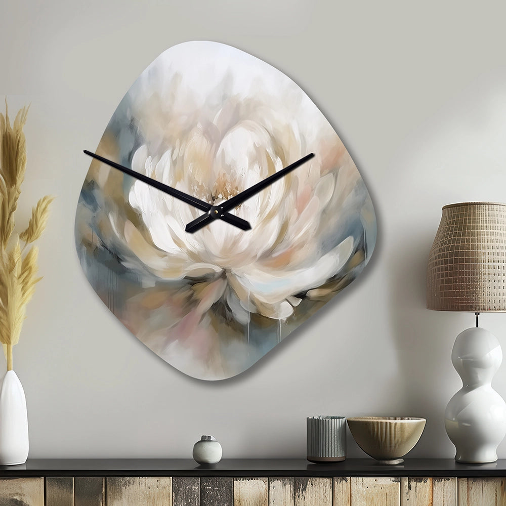 White Lotus Floral Melodies - Asymmetric Metal Wall Clock