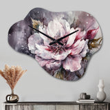 Pink Green Peonies On Branch I - Asymmetric Metal Wall Clock